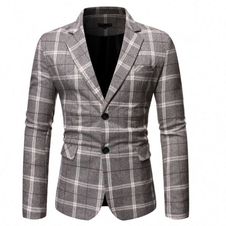 New Style Double Breasted Checked Men's Jackets Slim Plaid Casual Men Blazer Coat Jacket