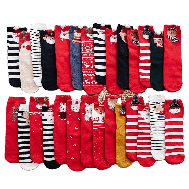 Christmas stockings women's autumn and winter cartoon new Santa Claus Elk tube socks warm red gift socks