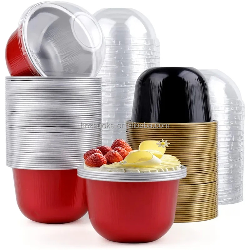 170ML Disposable Round Aluminum Foil Container Cheesse Cake Baking Pans Tray Aluminum Baking Cups with Lids