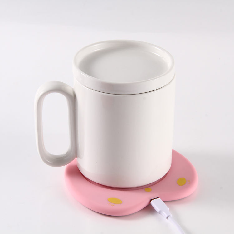 Heart Love Pink Wireless Induction Quick Charge With Electric Heater Cup Coffee Mug Warmer Pad