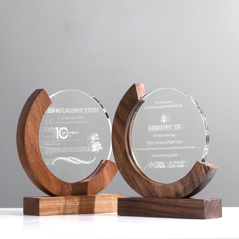 MH-NJ00684 оптовая продажа фабрики souvenur Подарочная деревянная круглая стеклянная трофей сублимации награду