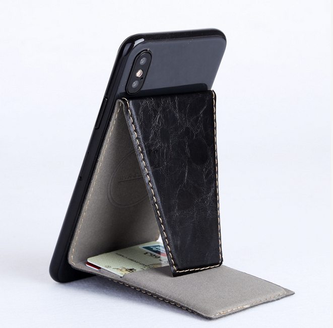 PU Leather Cell Phone Holder For Iphone 12Pro Max money wallet ID card bus card holde 3M sticker mobile phone stand card holde