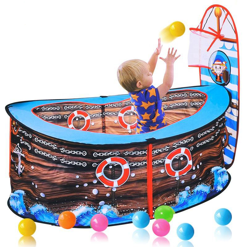 QS Cheap Indoor Teepee New Large Pirate Boat Ship Tent Marine Game House Fence Ball Pool Foldable Ocean Ball Pool Toy Kid Tent