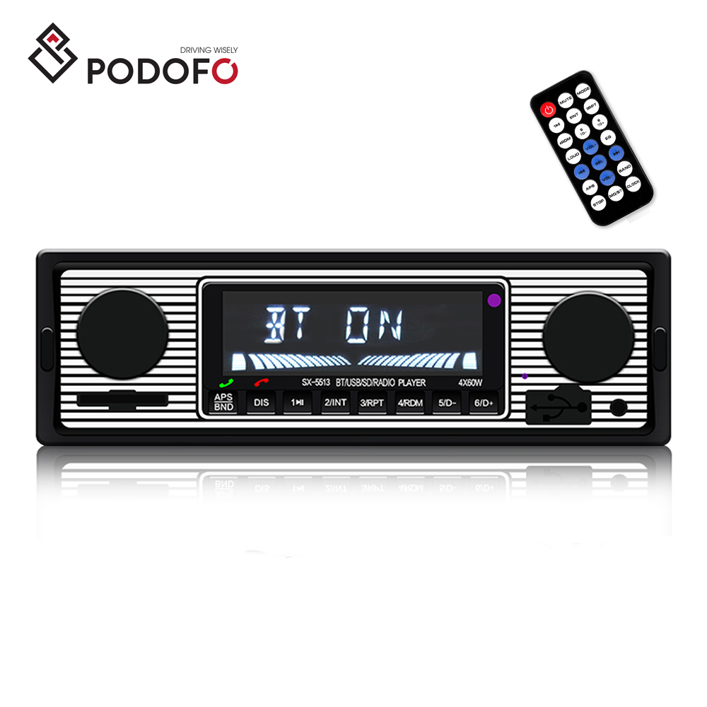 Podofo Автомагнитола 12 В BT 1din автомобильный стерео MP3-плеер fm-радио приемник Поддержка Aux SD USB MMC Пульт дистанционного управления