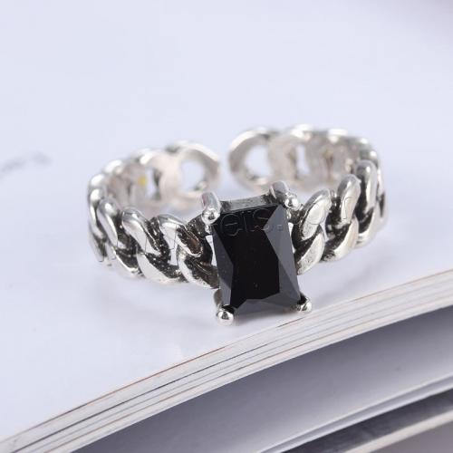 Wholesale Black Agate Cuff Finger Ring Brass antique silver color with 925 logo lead & cadmium free US Ring Size:5.5 1186768