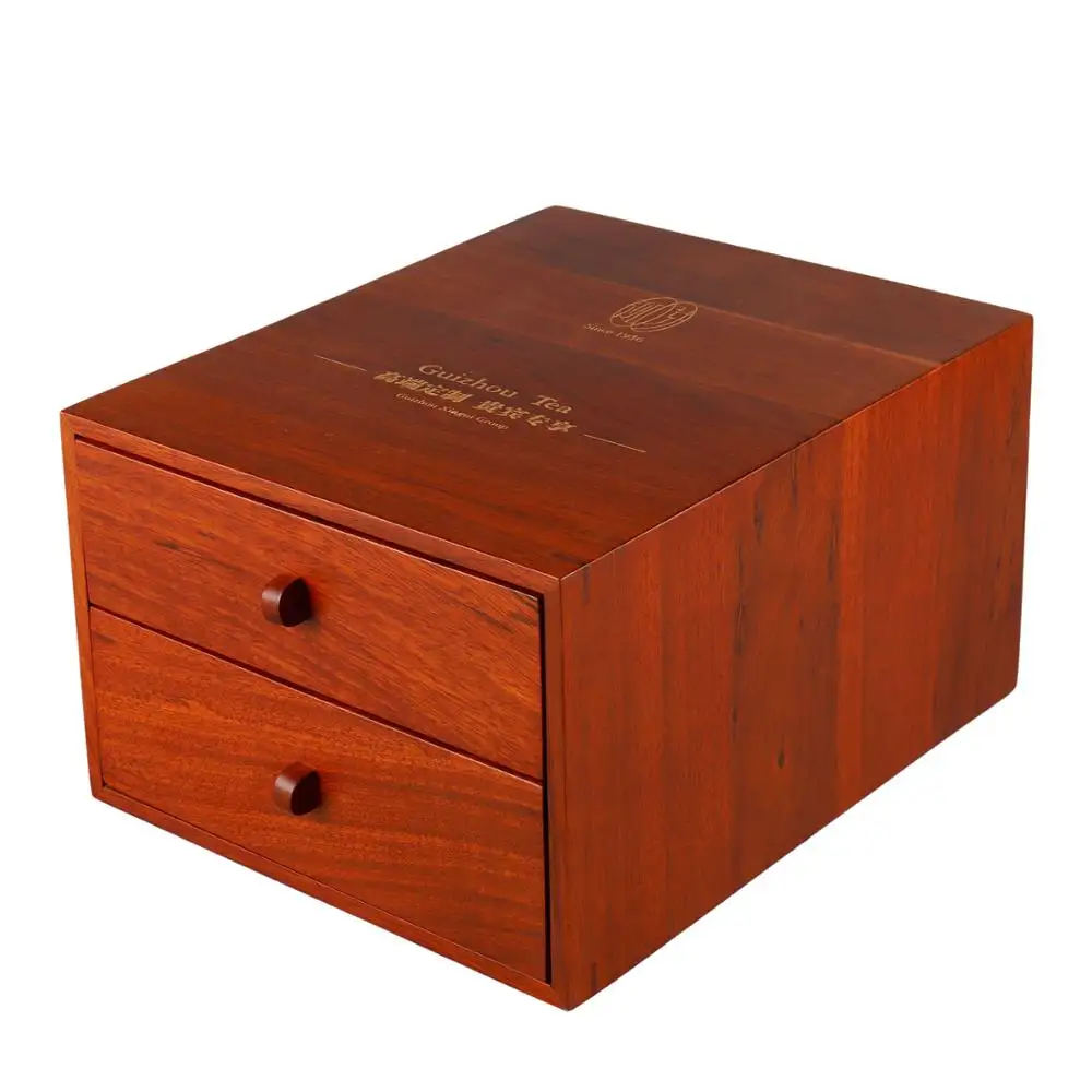 100% Rosewood Solid Wood Luxury Large New Design Double - drawer Tea Packaging Wooden Box Custom