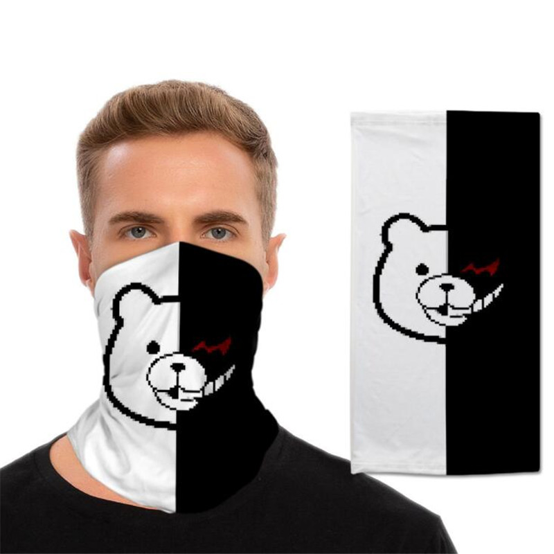 Danganronpa Black and white bear print outdoor riding sunscreen scarf multifunctional sports turban ice silk mask