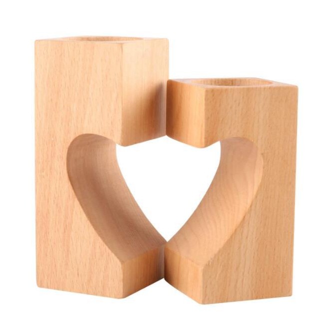 Customizable wooden heart-shaped candle holders creative wedding bar decorations