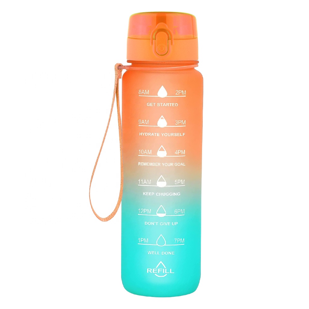 BPA free Attractive Drinking Frosted Motivational Sports Plastic Water Bottle For Gym Bicycle Fitness With Custom Time Marker