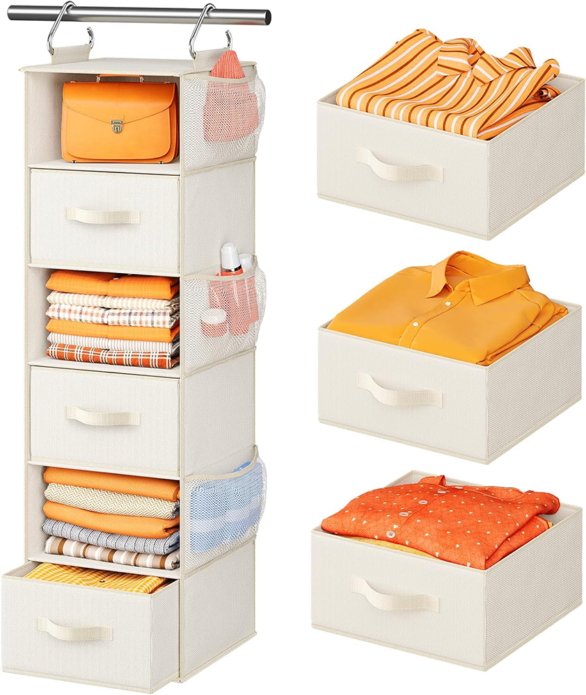 High Quality 6 Shelf Wardrobe Hangers 3 Removable Drawers And Side Pockets Bedroom Clothing Racks