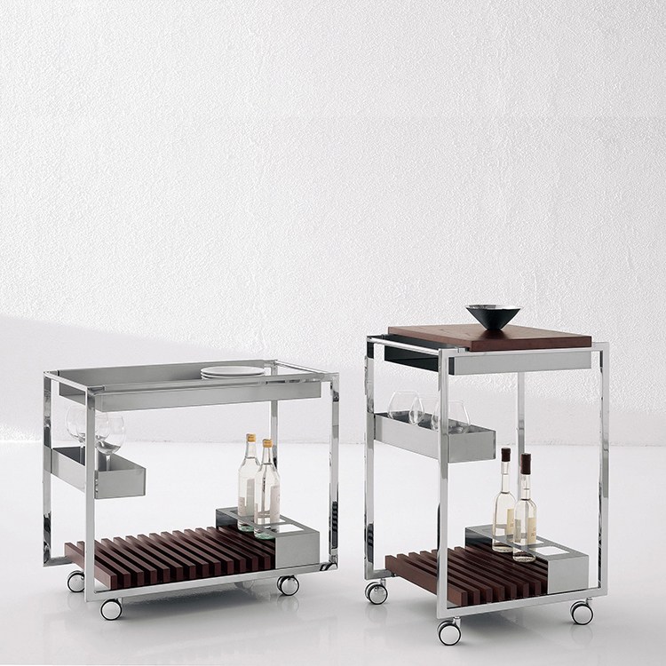 Morden Italy design Hotel Home Kitchen Silver 304 Stainless steel Metal Bar Cart food serving cart luxuryTrolley