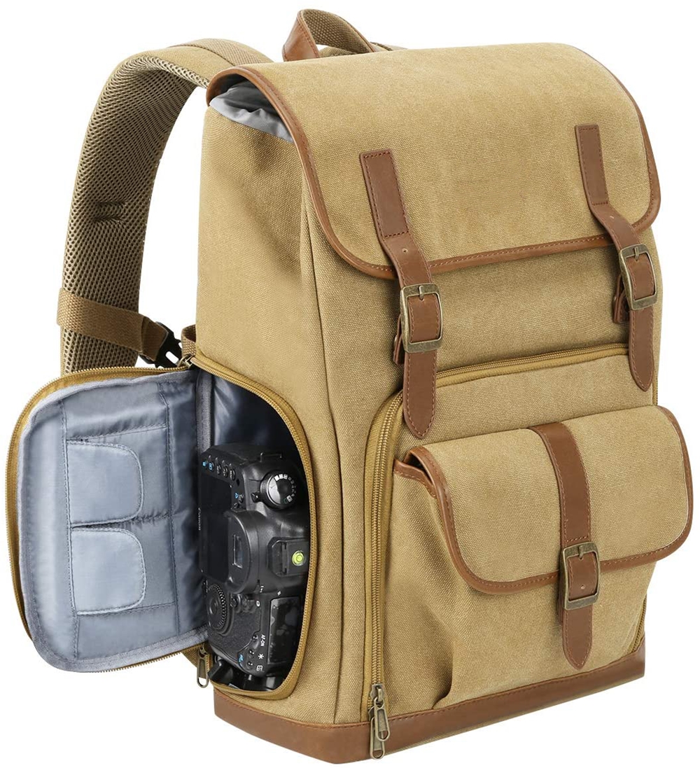 Vintage Design Waterproof Waxed Canvas Genuine Leather Men's Crossbody Messenger Shoulder Digital Camera Bag