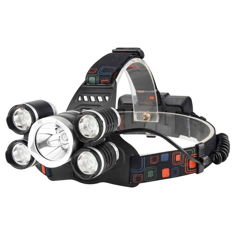 The Most Powerful 5 pcs T6 LED 50W 8000 Lumen 18650 Rechargeable Brightest Headlamp For Hiking