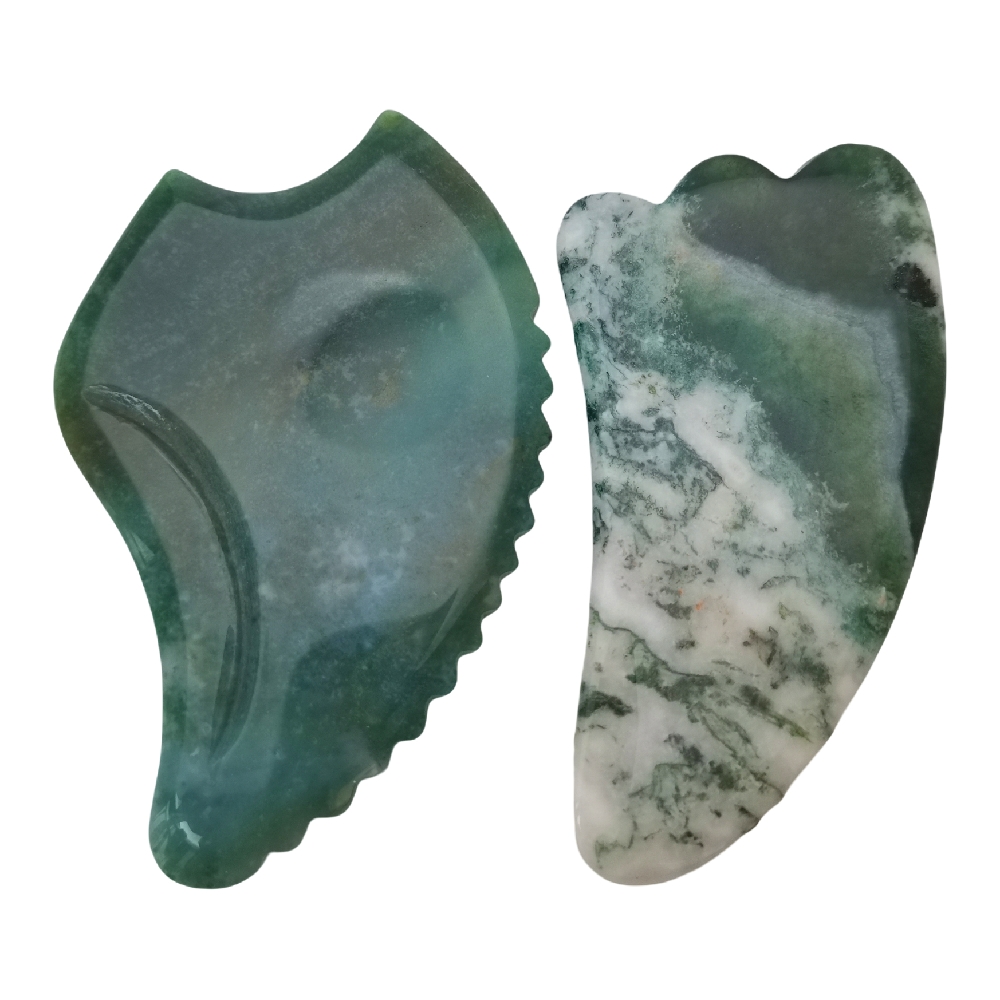 Custom Logo Green Moss Agate SPA Gua Sha Jade Gemstone Guasha Scraping Therapy Massage Tool