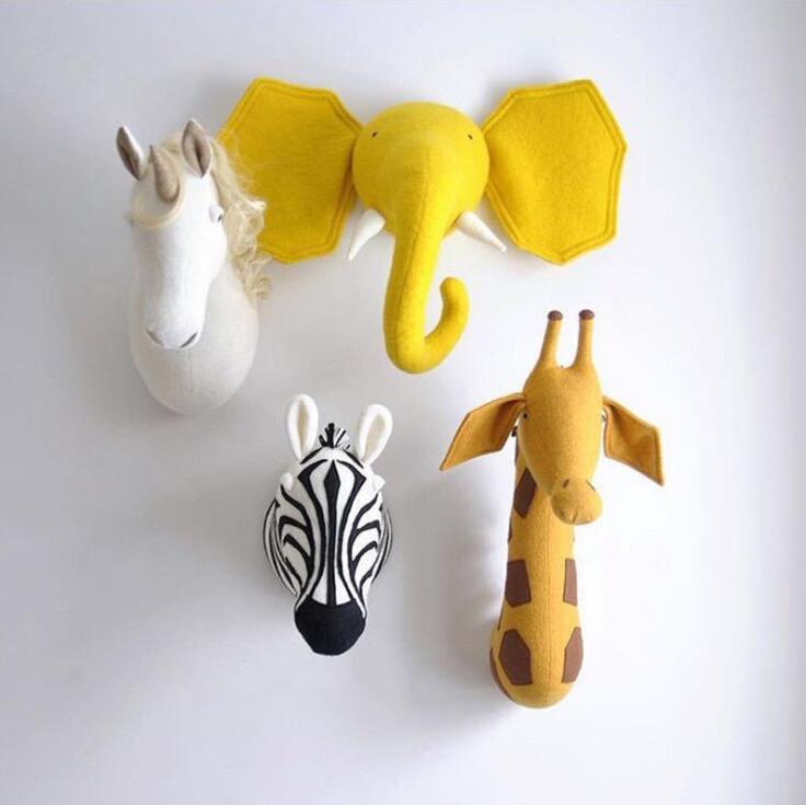 INS popular style stock items stuffed toys zebra giraffe elephant animal head Hanging Children's Room Decoration
