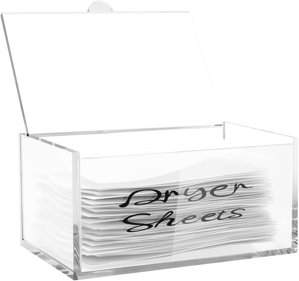Acrylic dryer sheet holder,dryer sheet dispenser for Fabric Softener Sheets,dryer sheet container for Laundry Room Decor & Organ
