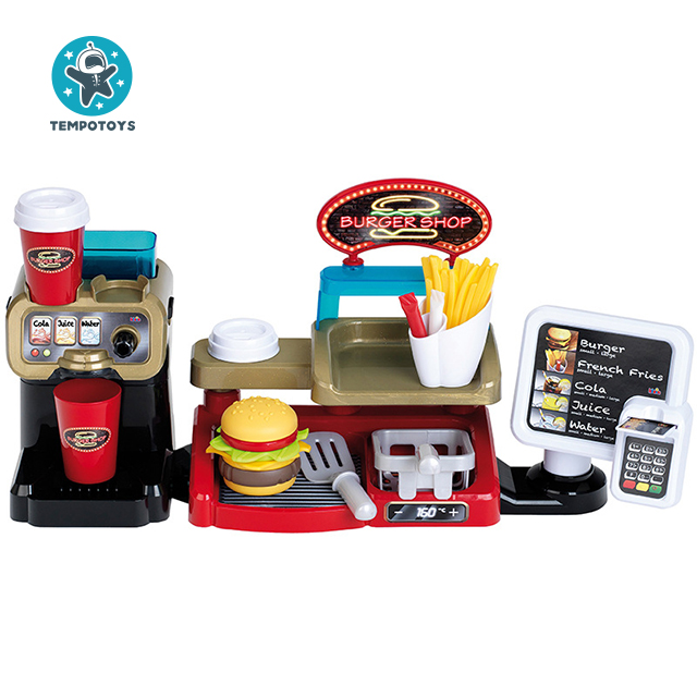Tempo Toys Kids Pretend Play Ordering machine With Pizza Coffee Machine Food Play Kit Preschool Role Play Kids Pretend