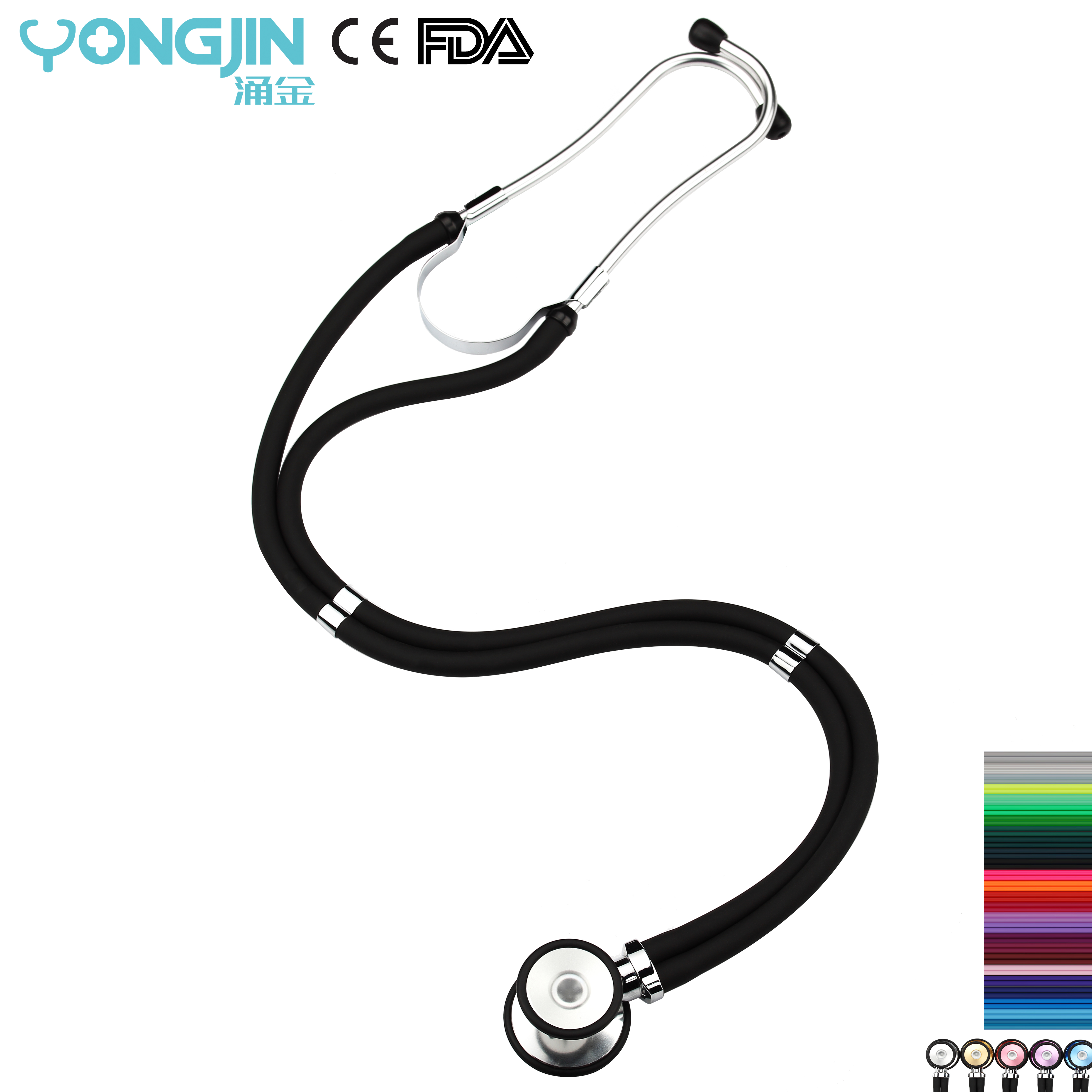 YJ S2324-BK Clinic Medical Colorized-Rubber-Circle Sprague Rappaport стетоскоп с двойной трубкой