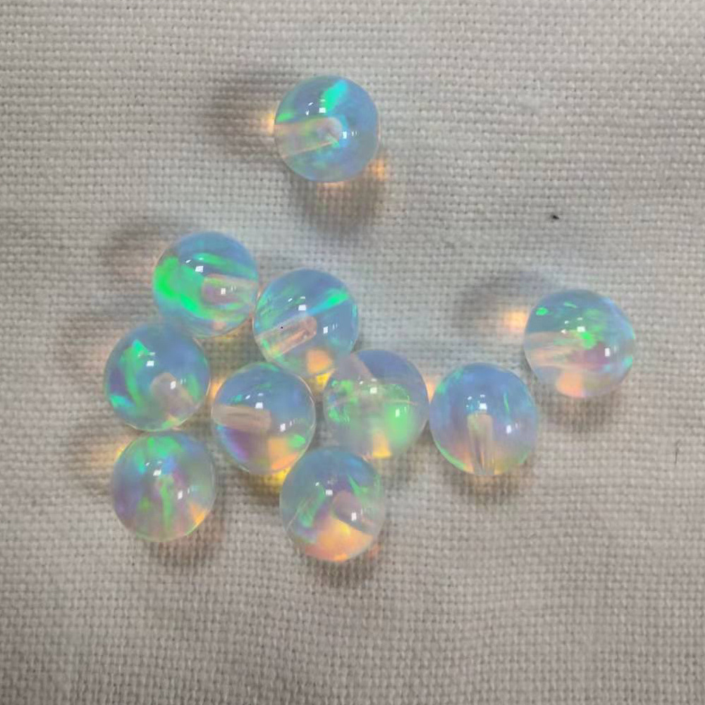 Hotteat Sale Rainbow Fire Effect Translucent Ball Shape OP531 White Sphere Jelly Opal Beads