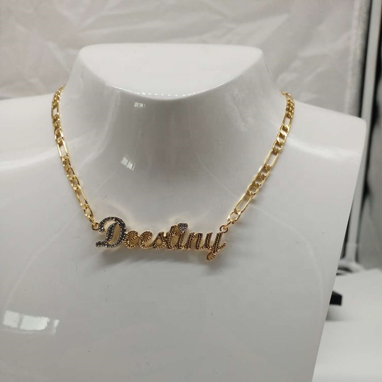 Customized Initial Two Tone Name Personalized Letter Gold Choker Necklace Pendant Nameplate Gift