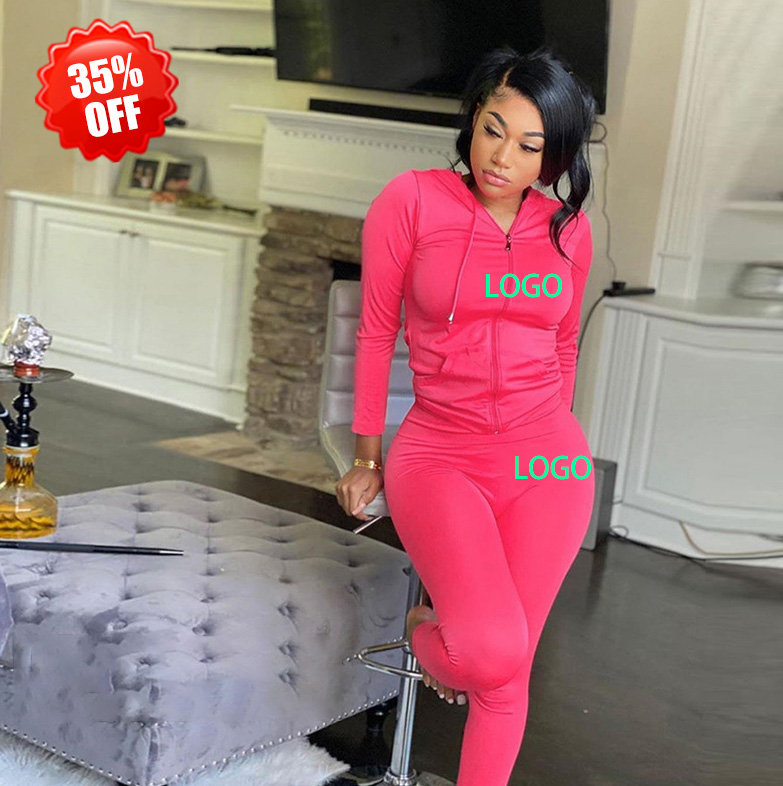 35% Off Fall Clothes 2021 Pink Sweat Suits Two Piece Set Women Hoodies Stretchy Sweatpants Women Sweatsuit Ladies Tracksuits