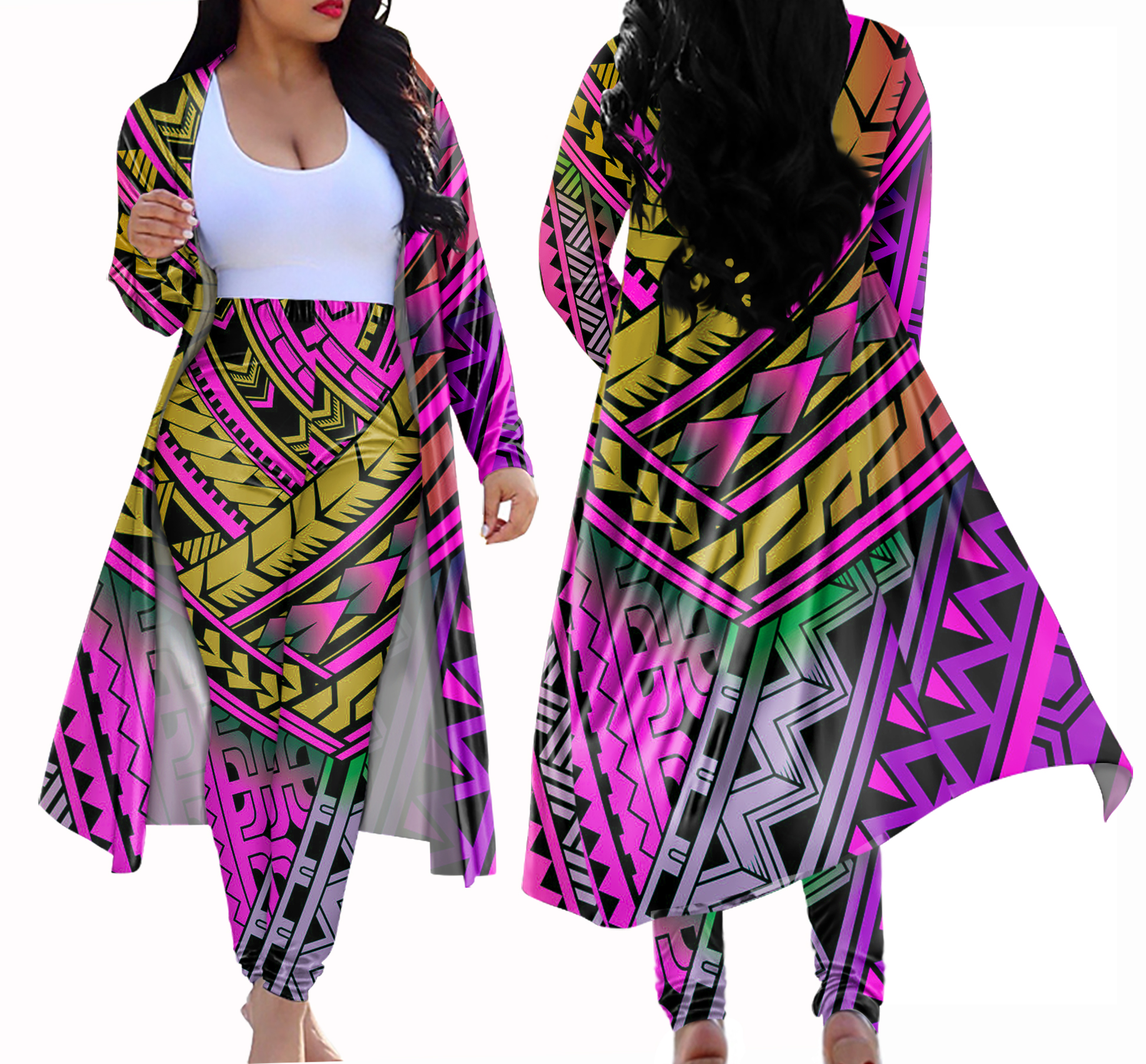 Polynesia Hawaii custom pattern two-piece women's cardigan and leggings sports women's fitness clothing ladies