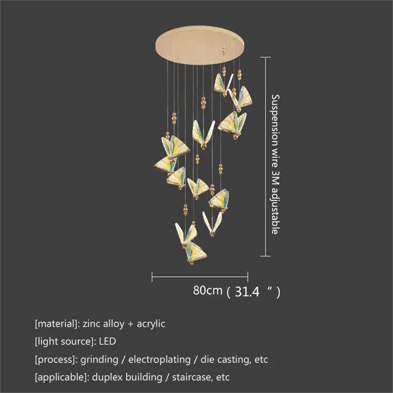 Hot Selling Nordic Butterfly Chandelier Lamps Fixtures Modern Pendant Lights Home LED For Stairs Hall