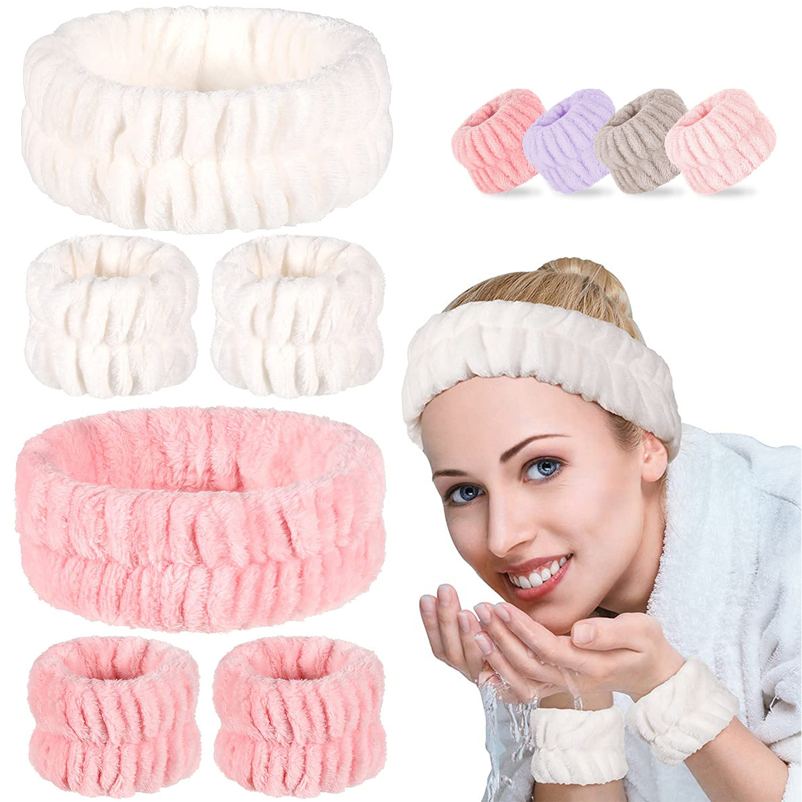 Спа головная повязка на запястье washband комплект одежды из 3 предметов из фланели для макияжа лица, для смешивания, повязка на голову и браслет Ванна повязка на голову абсорбент эластичный лицевого моющего набор