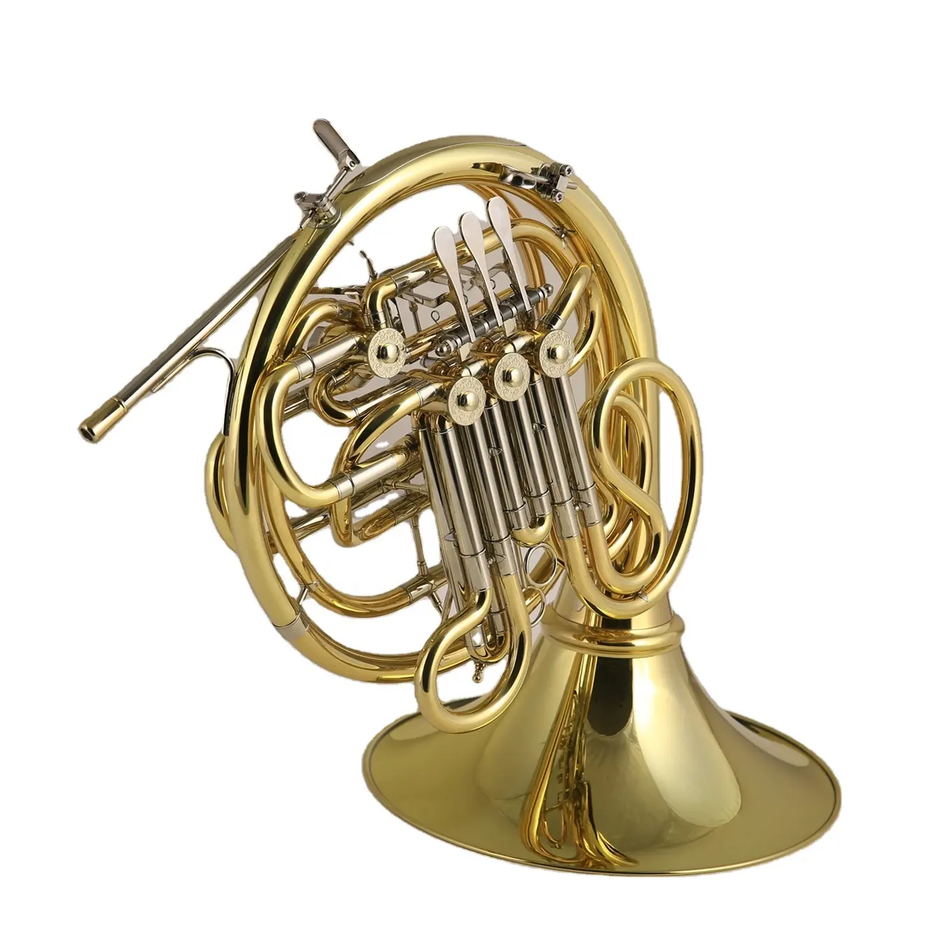 Gold Lacquer Brass Body detached bell Bb/F tone 4 Keys Double French Horn