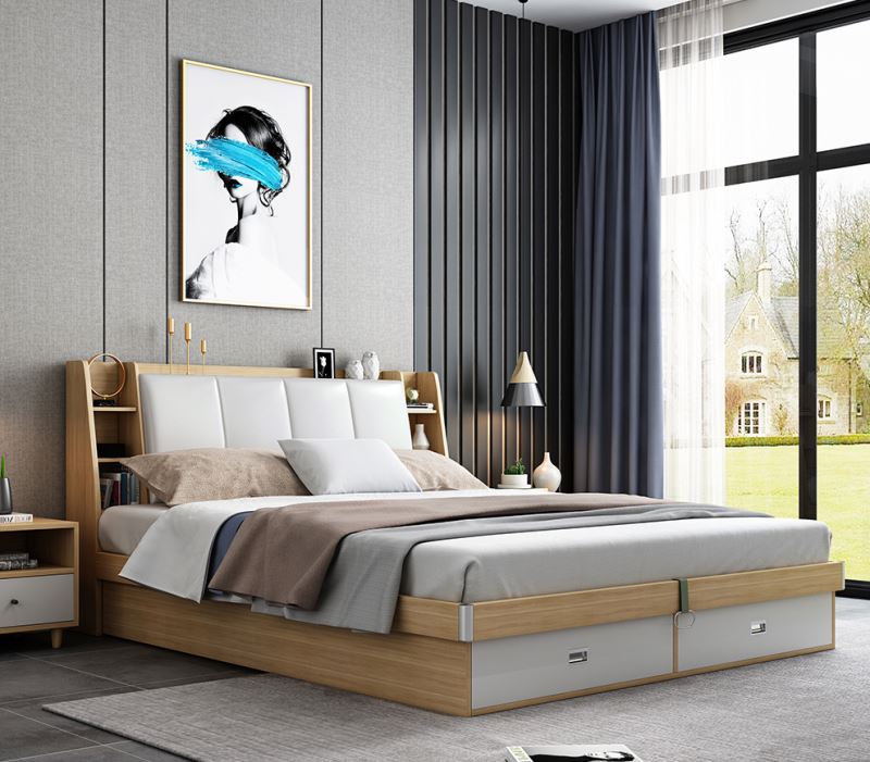 Double bed tatami bed soft pack master bedroom storage high box storage bed