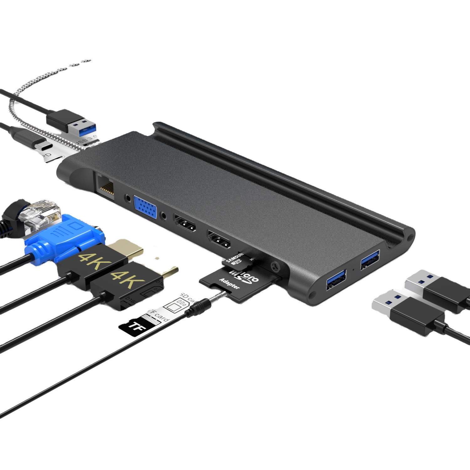 11 в 1 многопортовый USB 3,1 USB C центр алюминиевого сплава USB3.0 RJ45 Gigabit 3,5 разъем микрофона DuanlHD-MI VGA MST Кабель с разъемом типа c usb hub