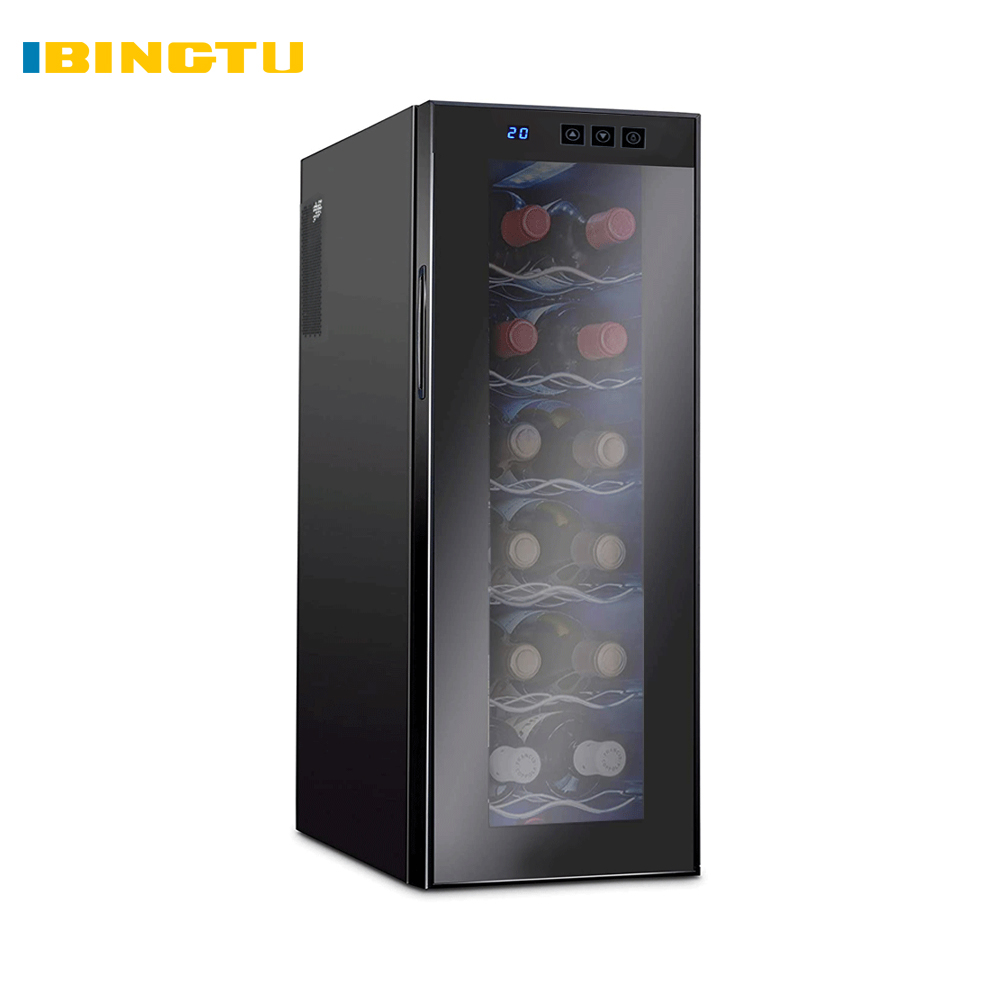 IBingtu 12 Bottles small Wine Fridge Glass Door 33L 50W Semiconductor Electric Wine cellar