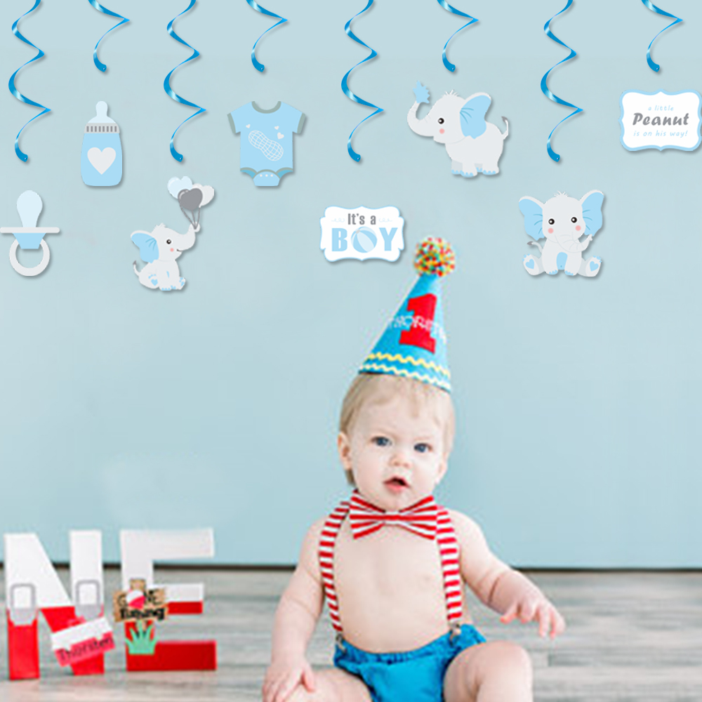 Hanging Swirls Little Boy Baby Shower It's A boy Themed Birthday Party Streamers for Blue Elephant Theme Party Birthday Party