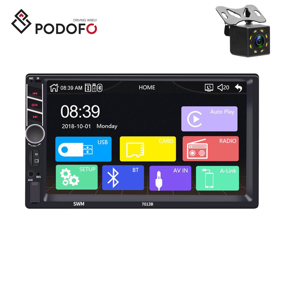 Автомобильный Радио Podofo 2din 7 "стерео автомобильный видео Автомагнитола BT MP5 FM USB сенсорный экран 7013B + пульт дистанционного управления + 8IR камера