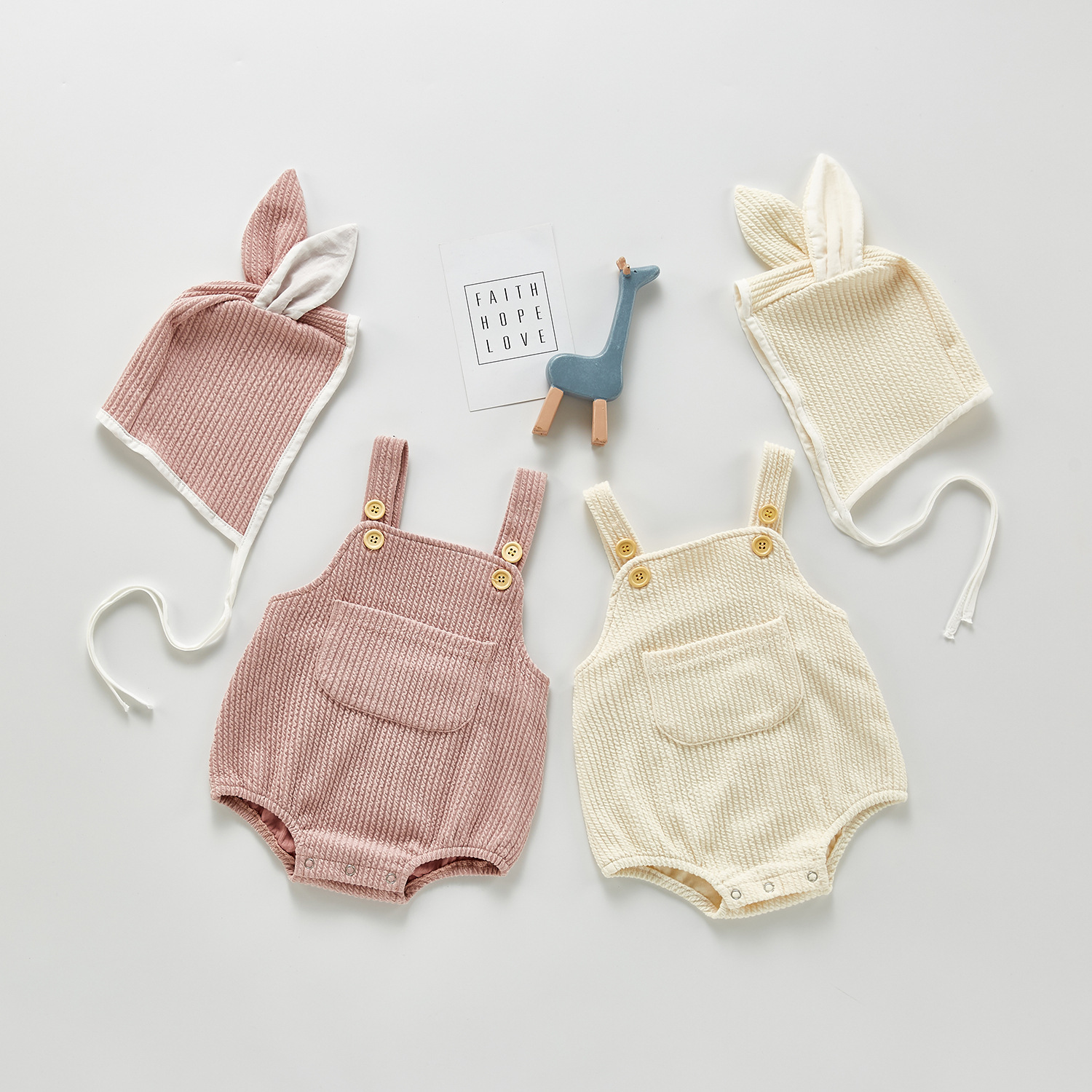 Easter Cute Baby Bunny Rabbit Rompers Hats Clothing Set Girl Boy Solid Color jumpsuit
