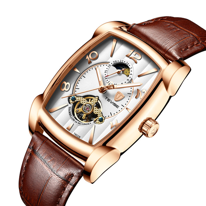 Leather Band Watches Men Luxury Brand Automatic Mechanical Flying Tourbillon Watch