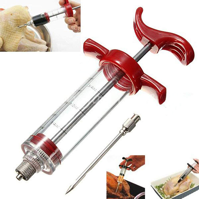 Meat Seasoning Injector BBQ poultry marinating Syringe 30ml/1oz Cooking turkey Tool Stainless Steel Kitchen Accessories