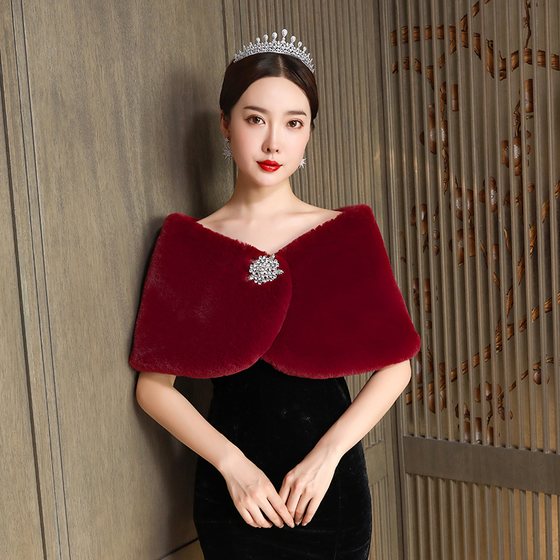 2021New Arrivals black woolly shawl women cape vest performance etiquette catwalk presided over the wedding