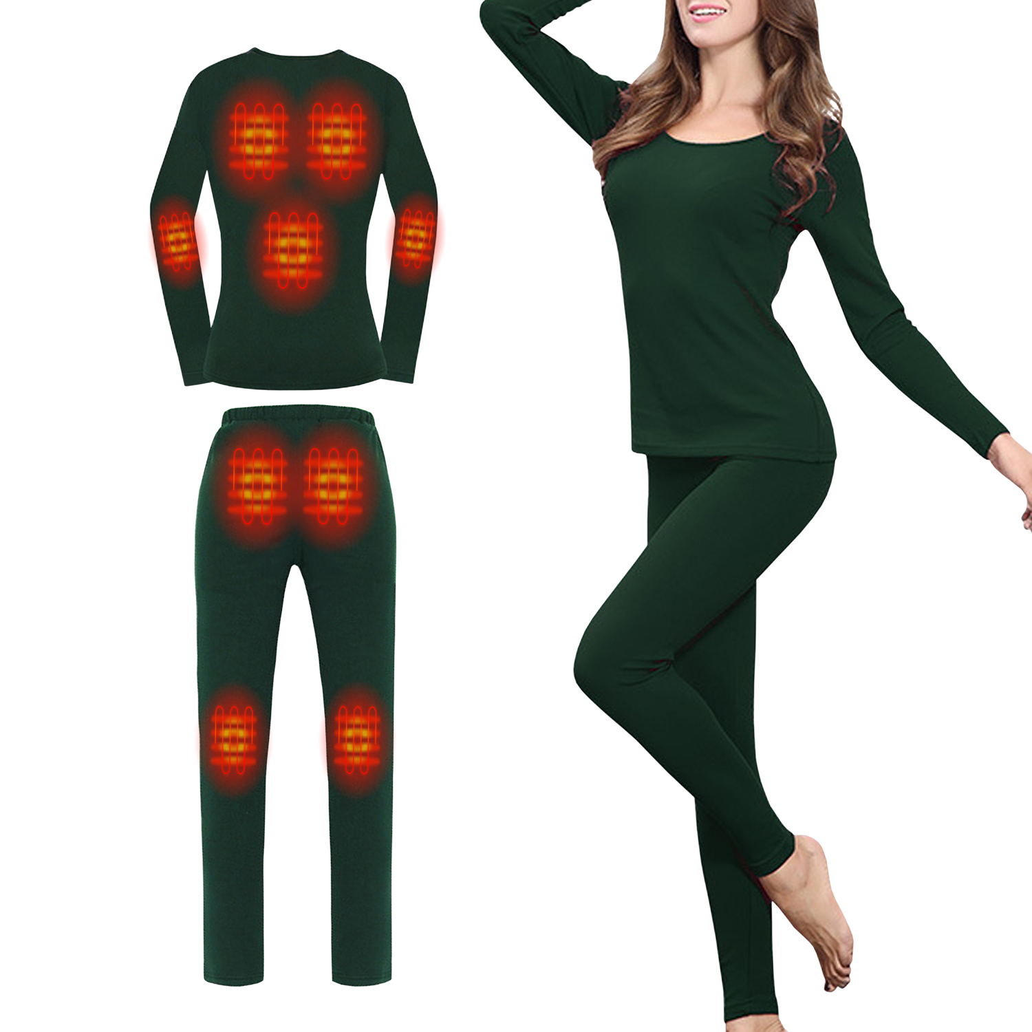 Winter Slimming USB Heated Underwear Fleece Lining Long Sleeve Long Johns Thermal Underwear For Women 2 Piece Heated Underwear