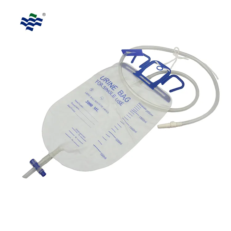 Disposable 2000ml luxury urine bag drainage bag with t-tap outlet and hanging hook