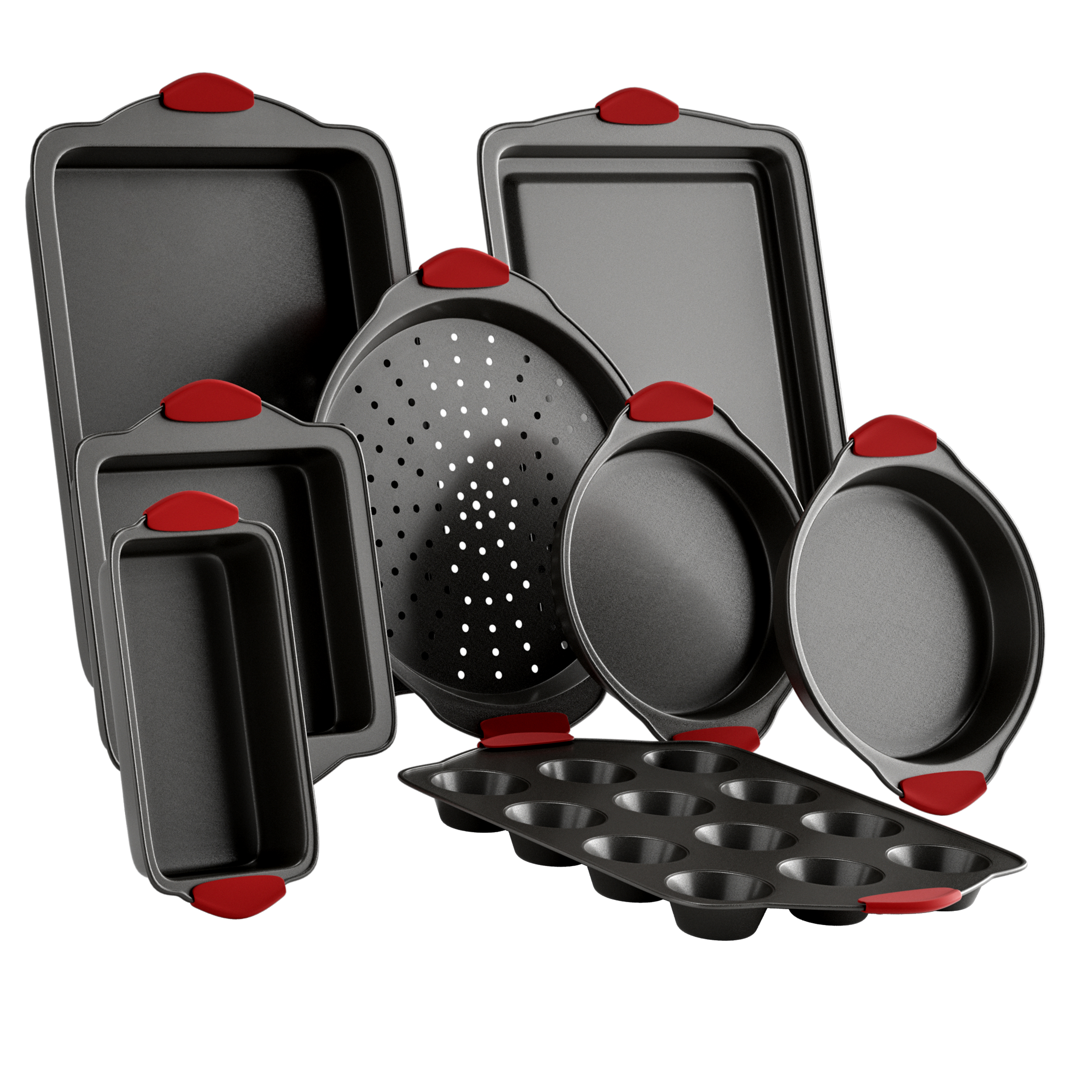 Customized Carbon Steel Nonstick 8 Piece Cake Bakeware Set for Home, Kitchen Loaf Cookie Bakeware Set with Silicone Handles