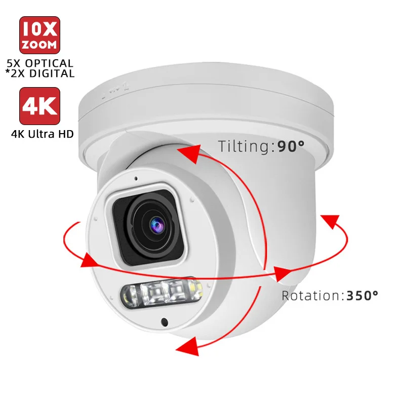 8MP 10X мотор AF ColorVU POE IP-камера с двойным освещением ИК-башня с двухсторонним аудио PTZ камера видеонаблюдения 4K