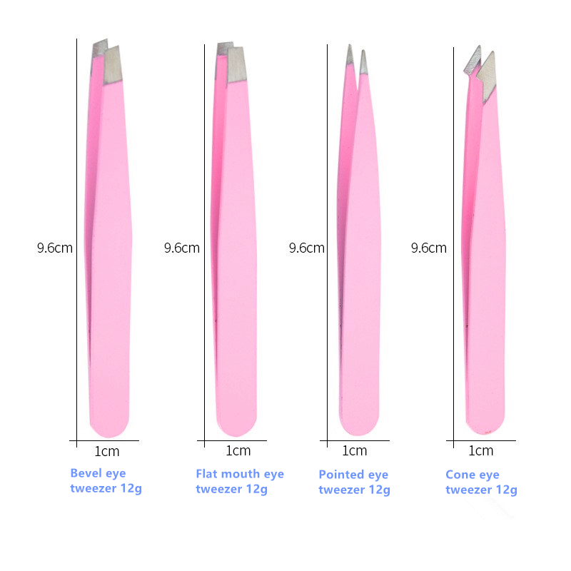 Wholesale ladies eyebrow makeup tools stainless steel Slanted Pointed SQUARED eyebrow tweezers 4-piece set