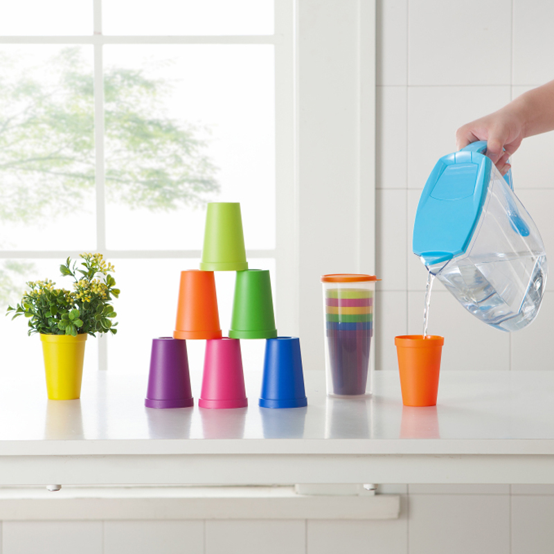 Customized Sizes Rainbow Color Reusable Plastic Cups Set 7pcs cups