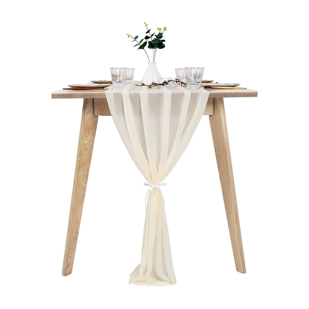 European style simple modern Custom banquet site table decoration gauze wedding chiffon 10ft table runner
