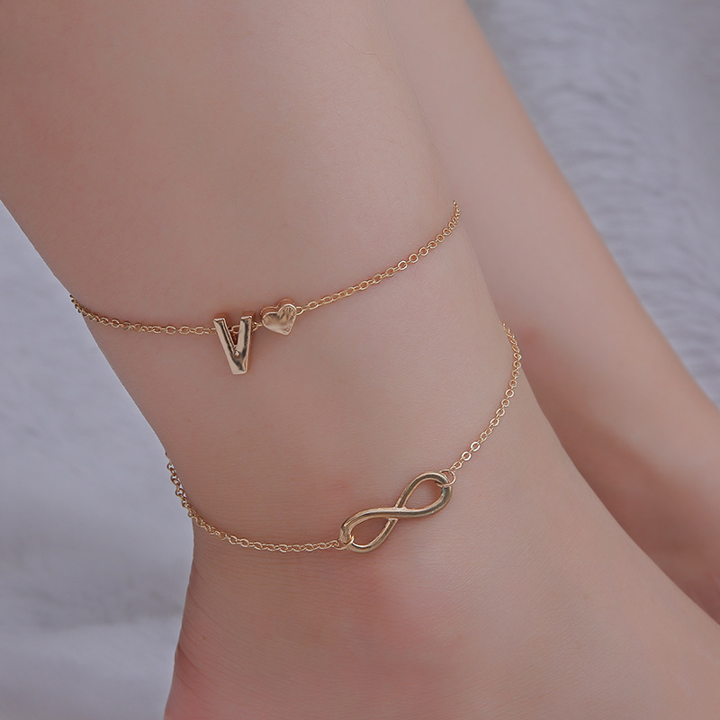 A-Z браслет на щиколотке с надписью Love Heart Charm Позолоченные ювелирные изделия Бесконечная любовь символ Бесконечность браслет на щиколотке