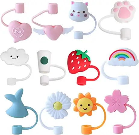 Cute reusable dustproof silicone straw tip drinking straw topper caps straw lid for 6-8mm bar accessories tool