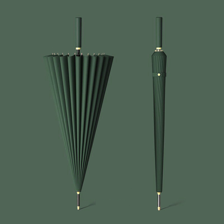 24K Automatic Open Big Size Straight Rain Umbrella Logo Custom Advertising Windproof Business golf Umbrella With Leather Handle