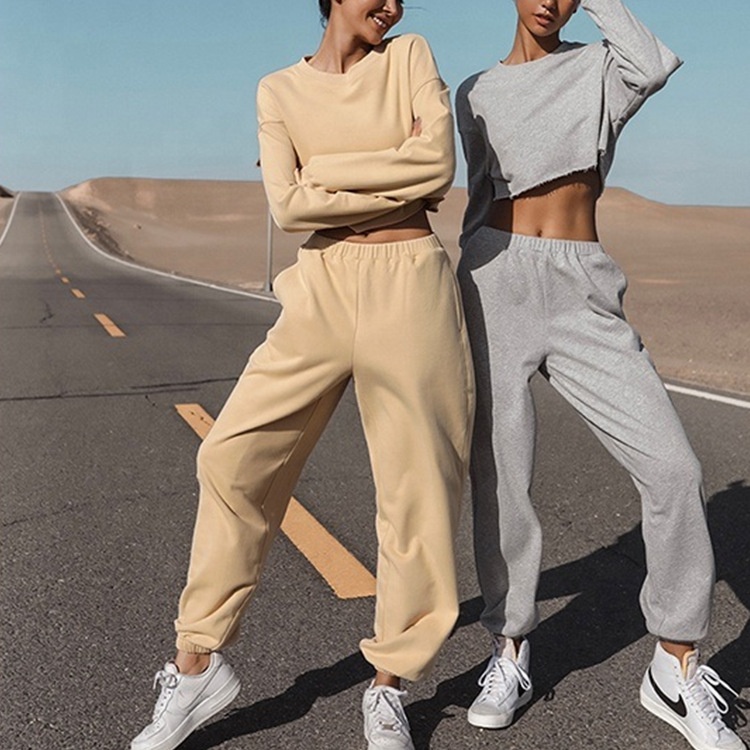New Fall Fashion Women's Jogger Fleece Loose Pants and Crew Neck Sweatshirt Jogging Sets