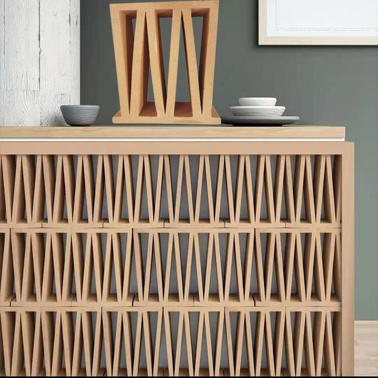 M Shape Design Hollow Brick Panel Clay Yellow Breeze Blocks Perforated Fire Brick for Wall